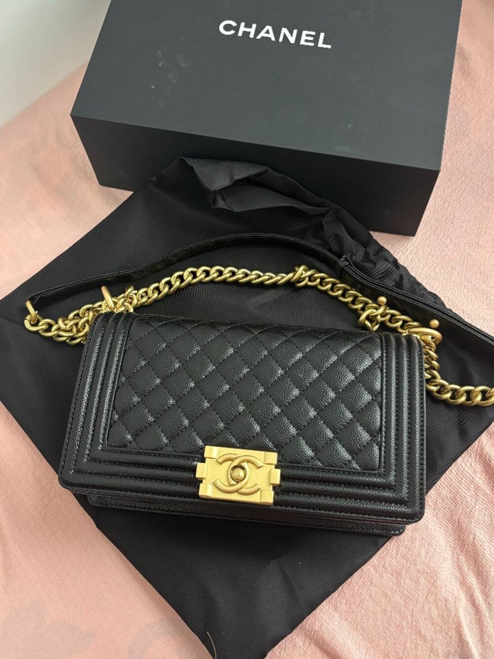 Chanel Le Boy Medium Caviar Leather with Gold Hardware